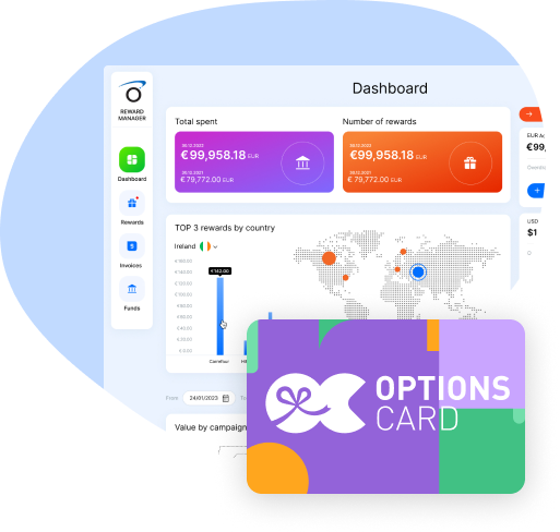 Dashboard of our custom reward management platform with an OptionsCard