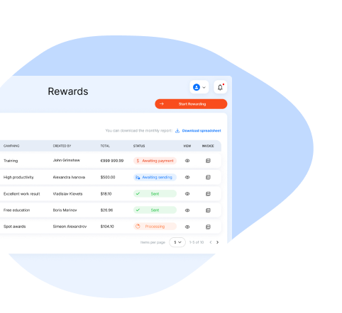 Rewards tracking page of our custom reward management platform